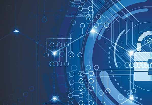 Abstract circuit-board artwork with a padlock motif